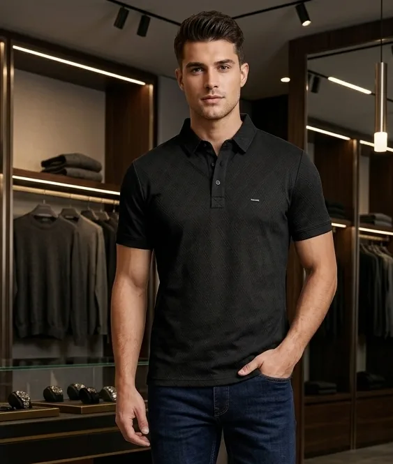 Black Pique Polo