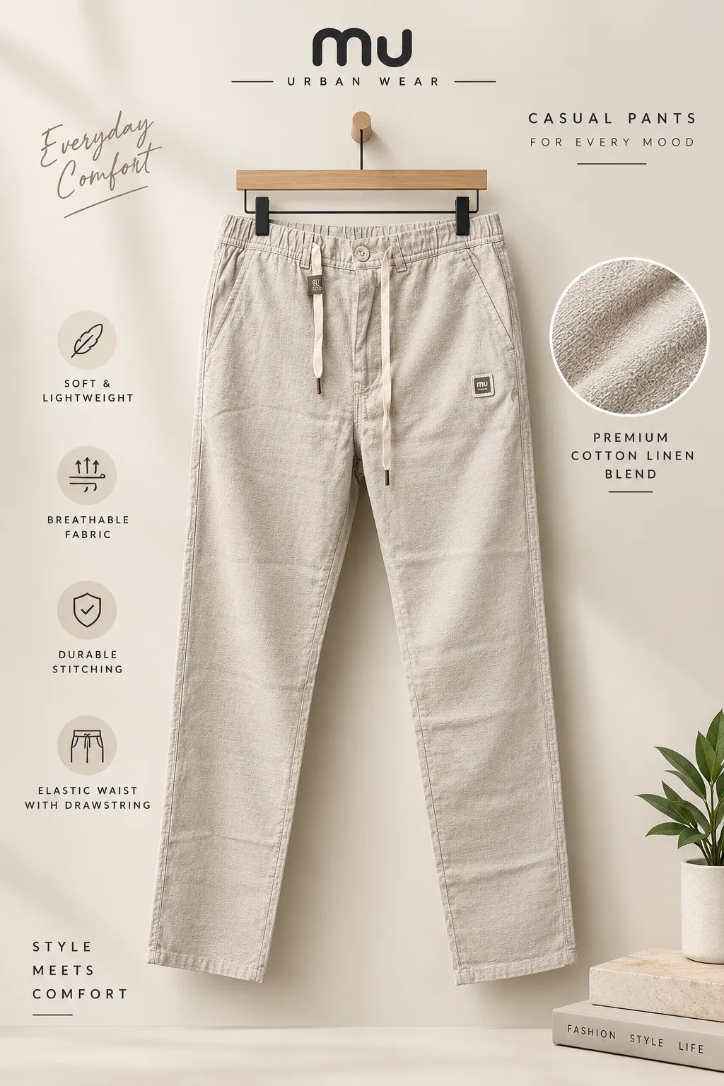 Size M L XL XXL Lilen pant Light cream Beag colour